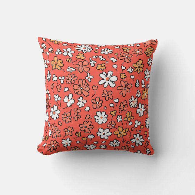 Corail Coussin rouge avec Fleurs blanches et roses (Recto)