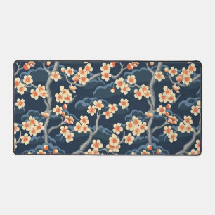 Corail Crème Sakura Bleu Marine Motif Floral