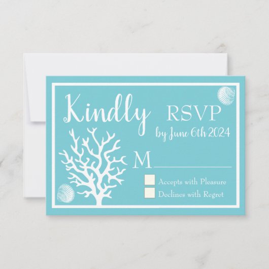 Corail de mer blanc côtier et bleu cyan RSVP (Devant)