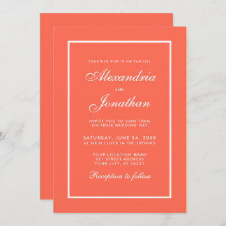 Corail élégant et Faire-part de mariage blanc mode
