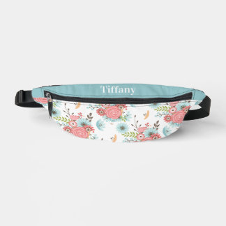 Corail élégant et motif floral bleu personnalisé