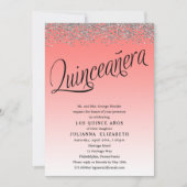 Corail et argent Quinceanera Invitation d'annivers (Devant)