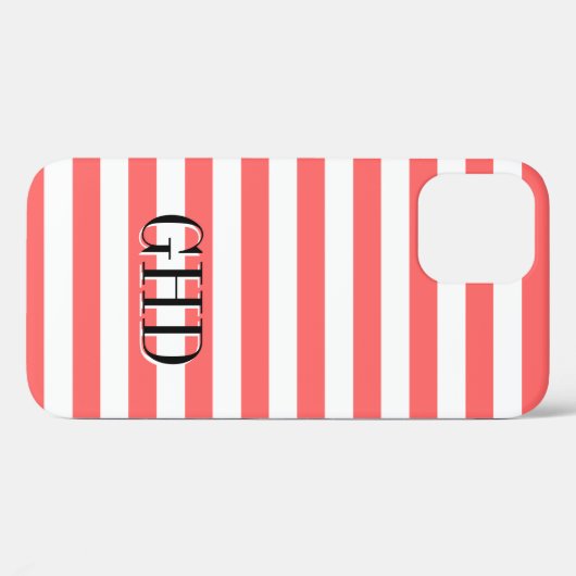 Corail et blanc rayé monogramme iPhone 12 coque (Verso (horizontal))