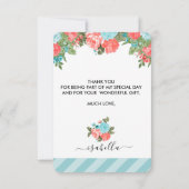 Corail et bleu Turquoise Floral Carte de remerciem (Dos)