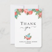 Corail et bleu Turquoise Floral Carte de remerciem (Devant)