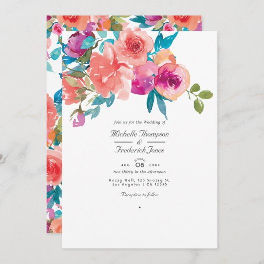 Corail et Fandango Floral Mariage Photo Invitation (Devant / Derrière)