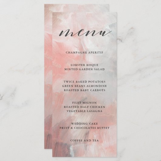 Corail et Gris Abstraits Brosses Menu Mariage (Devant / Derrière)