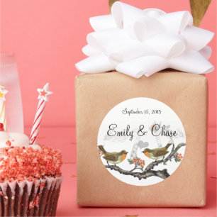 Corail et gris Autocollants de mariage oiseaux vin