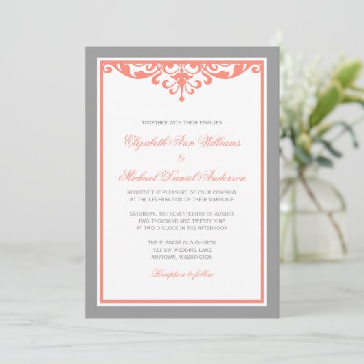 Corail et invitations grises de mariage de (Debout devant)