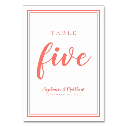 Corail et Mariage blanc Numéro de table simple Cin (Par défaut)
