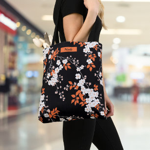 Corail et noir Sac fourre-tout floral personnalisé