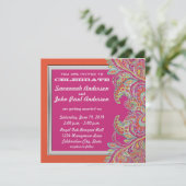 Corail et rose Paisley Peacock Invitations de mari (Debout devant)