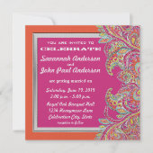 Corail et rose Paisley Peacock Invitations de mari (Devant)