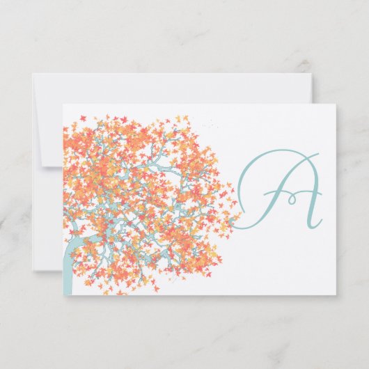 Corail Feuilles Aqua Blue Tree Wedding RSVP (Dos)