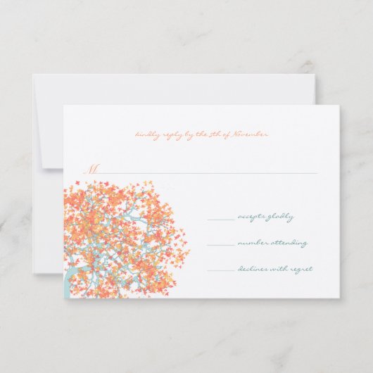 Corail Feuilles AQUA Tree Faire-part de mariage (Devant)