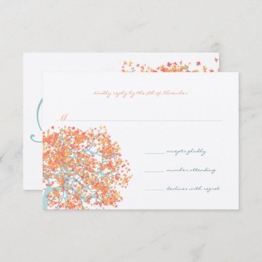Corail Feuilles AQUA Tree Faire-part de mariage (Devant / Derrière)
