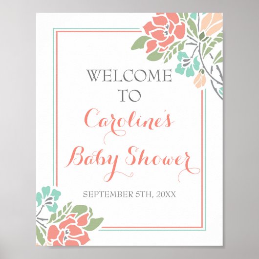 Corail floral et Affiche de bienvenue Baby shower (Devant)