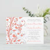 Corail, Gris Blanc Floral Faire-part de mariage (Debout devant)