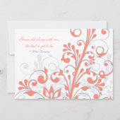 Corail, Gris Blanc Floral Faire-part de mariage (Dos)