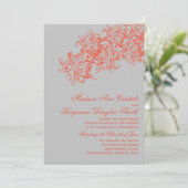 Corail gris Élégant Mariage florissant Invitations (Debout devant)