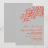 Corail gris Élégant Mariage florissant Invitations (Devant / Derrière)