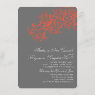 Corail gris Élégant Mariage florissant Invitations