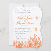Corail & Gris Fleur Papillon Mariage Invitations (Devant)