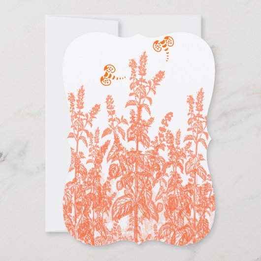 Corail & Gris Fleur Papillon Mariage Invitations (Dos)