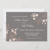 Corail gris Floral 80e anniversaire Invitations (Dos)