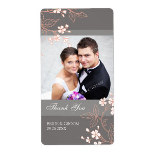 Corail gris Floral Photo Mariages Étiquettes