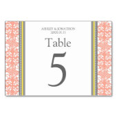 Corail gris Mariage jaune Numéro de tableau Cartes (Devant)