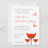 Corail & Gris Poppies Papillons Faire-part de mari (Devant)