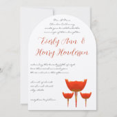 Corail & Gris Poppies Papillons Faire-part de mari (Devant)