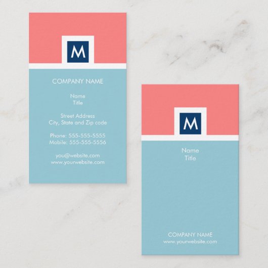 Corail moderne et carte de visite bleu de (Devant / Derrière)