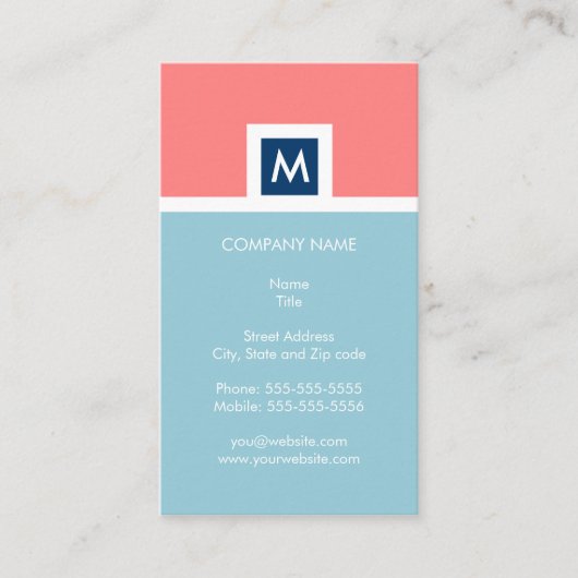 Corail moderne et carte de visite bleu de (Devant)