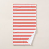 Corail moderne et motif rayé blanc (Serviette à main)