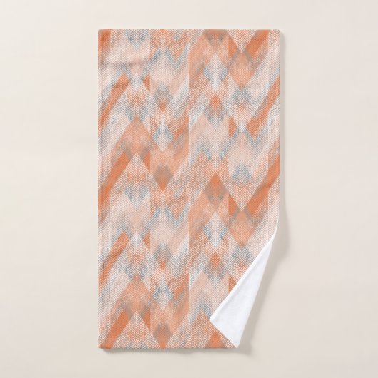 Corail, orange, beige, gris texturé zigzag. (Serviette à main)