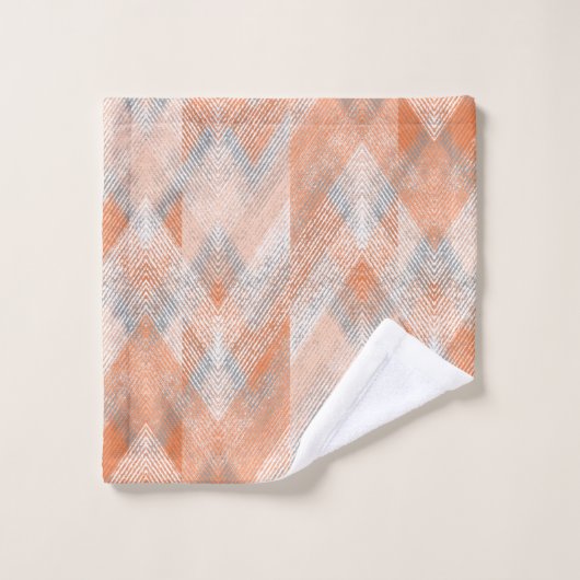 Corail, orange, beige, gris texturé zigzag. (Gant de toilette)