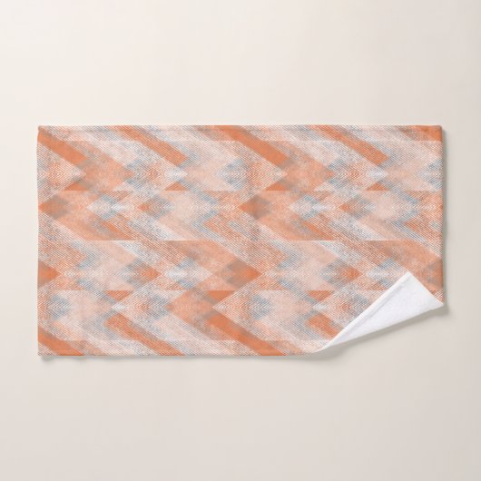 Corail, orange, beige, gris texturé zigzag. (Serviette à main)