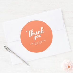 Corail Orange Script Étiquette de Remerciement de