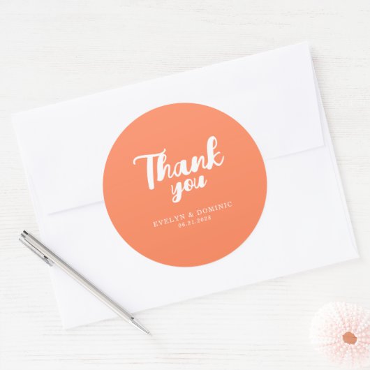 Corail Orange Script Étiquette de Remerciement de (Enveloppe)