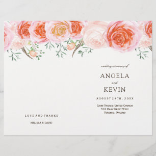 Corail romantique Roses Programmes de mariage