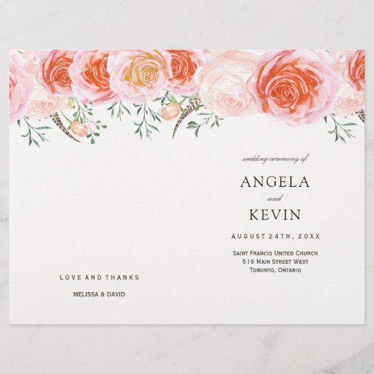 Corail romantique Roses Programmes de mariage (Devant)