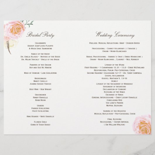 Corail romantique Roses Programmes de mariage (Dos)