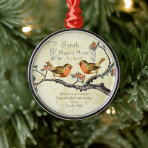 Corail Rose Oiseau Vintage Maid of Honor Ornements