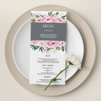 Corail rose pâle cendré floral été Mariage Menu
