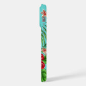 Corail Rouge Rose Floral Sur Aqua Bleu Turquoise (Côté gauche)