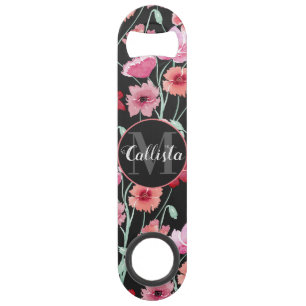 Corail rouge rose noir Fleurs d'aquarelle Monogram