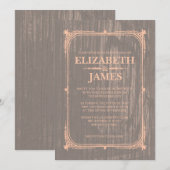 Corail Rustic Barn Invitations de mariage en bois (Devant / Derrière)
