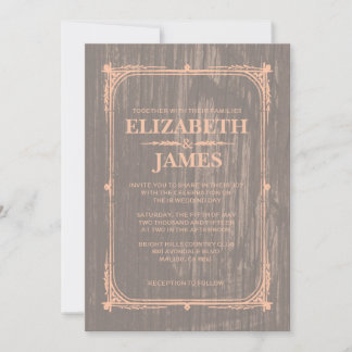 Corail Rustic Barn Invitations de mariage en bois